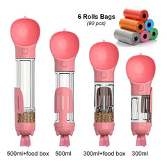 Portable Cat Dog Water Bottle Food Feeder Drinking Poop Dispenser 3 In 1